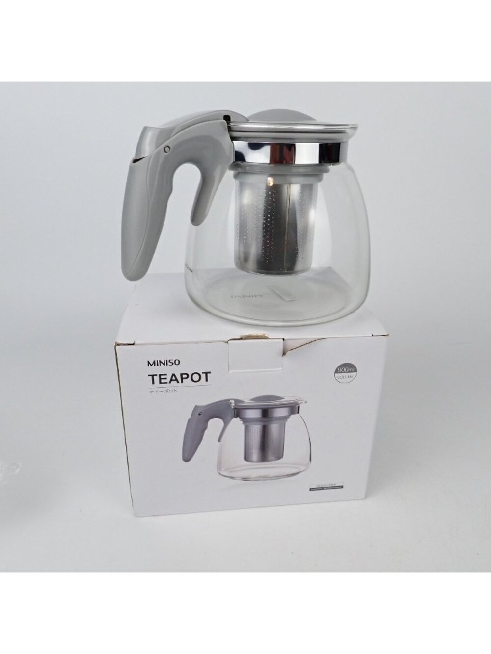 Miniso Glass Teapot 700ml Grey Heat-Resistant Borosilicate New in Box